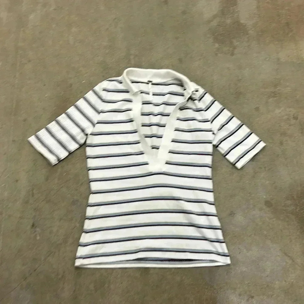 Free people Donna ribbed striped collared tshirt